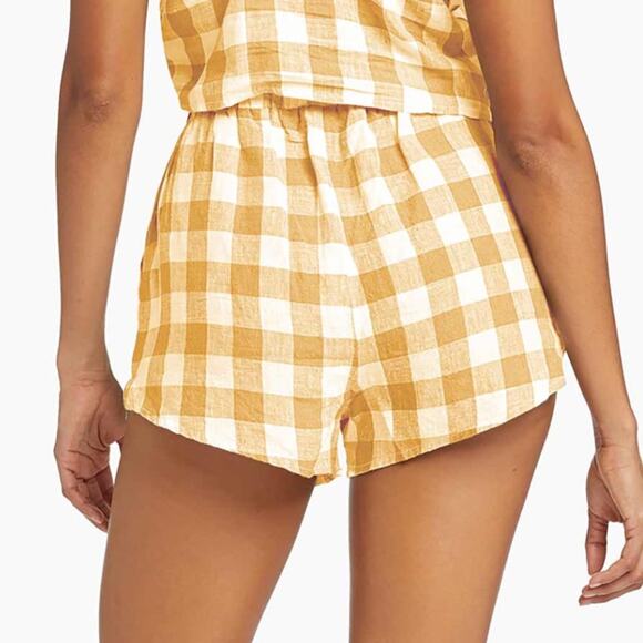 Vitamin A Yellow Gingham Print Linen Shorts Size Small New - Picture 2 of 6